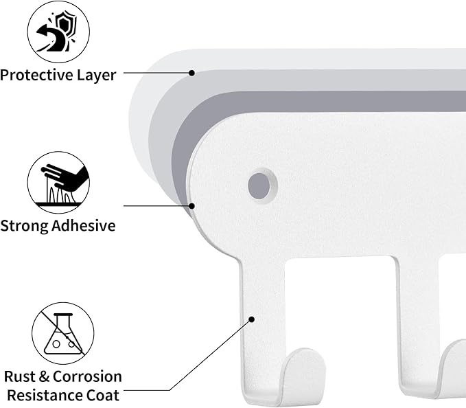 2 Pack Key Holder Wall Mount, Wall Mount Key Holder, Key Hooks Hanging Keys, Key Hanger with 8 Hooks, No-Drill Decorative White Key Rack for Living Room, Kitchen, or Bathroom