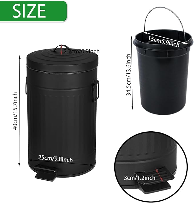 Dog Poop Trash Can with Lid for Outdoors，3.2 Gallon Trash Can with Activated Carbon Filter & Plastic Bags, Pet Waste Container，UP12L-BK-Y+90BK-New