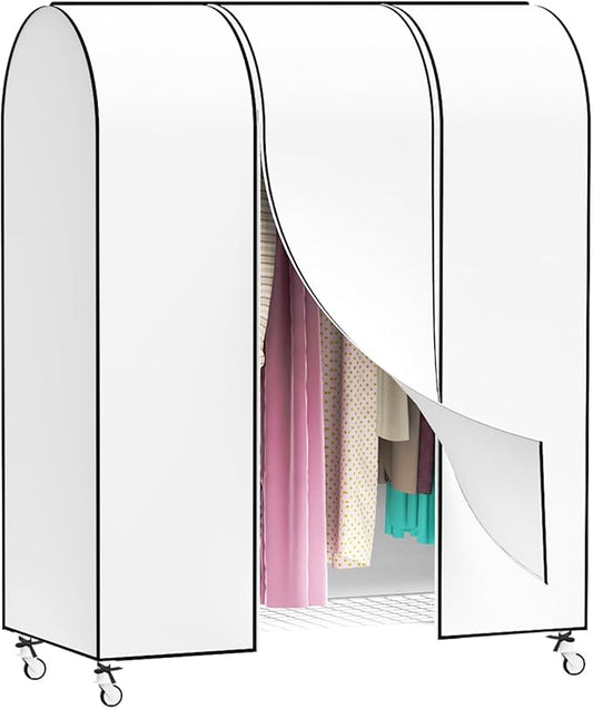 Zilink 50'' Garment Rack Cover Dustproof Clothes Rack Cover Breathable Garment Bags Protector Wardrobe Cover with 2 Durable Zippers for Garment Rack, White, (Rack Not Included)