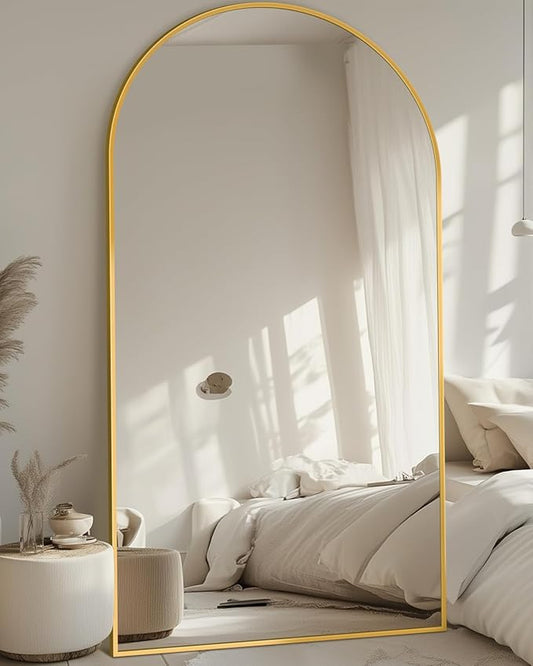 Full Length Mirror, 86"x46" Oversized Floor Mirror with Stand, Hanging or Leaning Full Body Mirrors Mirror for Bedroom, Living Room, Cloakroom, Arch, Gold