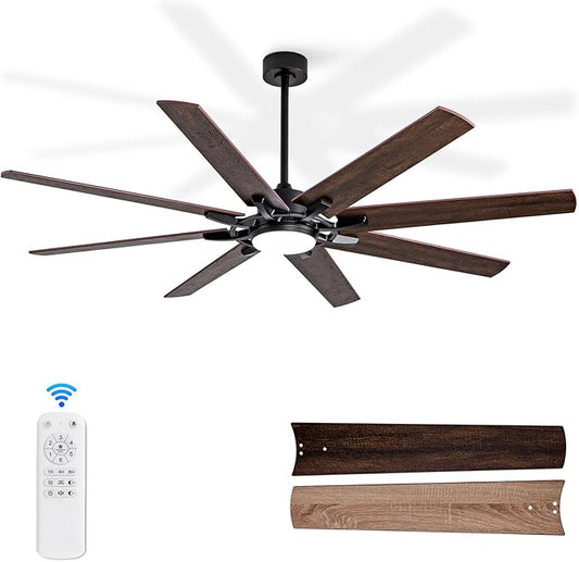 BOOMJOY 72 Inch Large Ceiling Fans with Lights, Black Ceiling Fan with Remote and Quiet Reversible DC Motor, Indoor/Outdoor Modern Ceiling Fan with Light for Living Room, Bedroom, Big Farmhouse