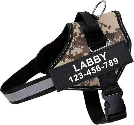 Custom No Pull Dog Harness with Name and Phone Number, Reflective Heavy Duty Personalized Pet Vest, Breathable Adjustable Harness to Prevent Tugging, Pulling or Choking