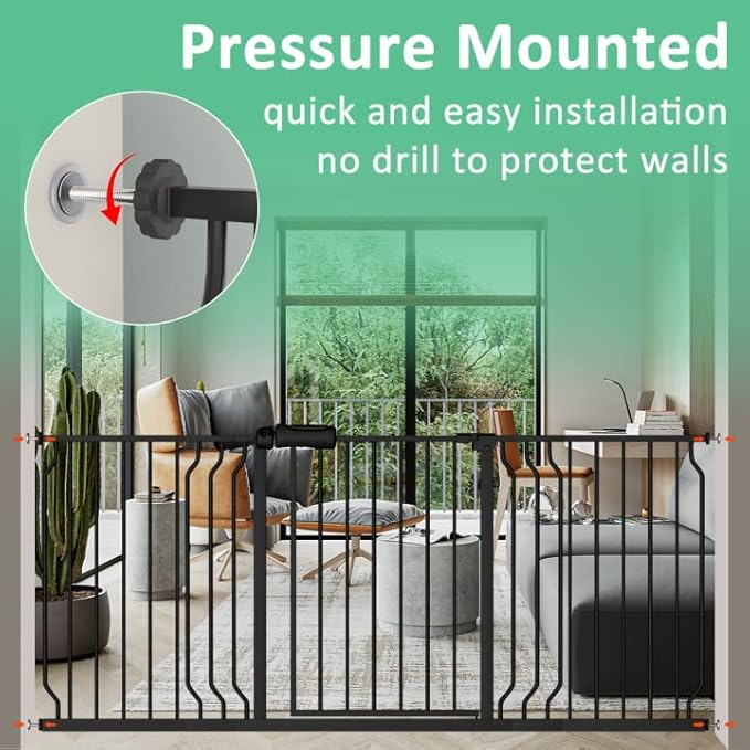 ALLAIBB Extra Wide Pressure Mounted Baby Gate Walk Through Child Kids Safety Toddler Tension White Long Large Pet Dog Gates with Extension for doorways Kitchen (38.58-43.31"/98-110cm, Black)
