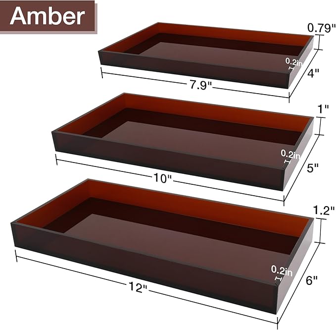 Amber Acrylic Tray 5mm Thicken 7.9x4'' Decorative Serving Tray for Bathroom, Toilet Tank, Sink Countertop, Living Room,Dresser, Coffee Table