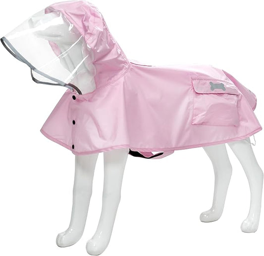 Waterproof Dog Raincoat, Adjustable Reflective Lightweight Pet Rain Clothes with Poncho Hood (Light Pink, XX-Large)