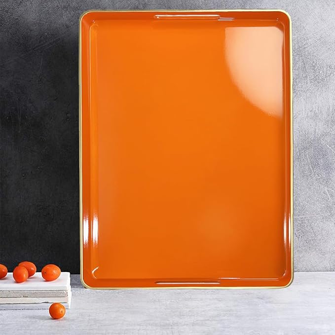Large Orange Tray, Elegant Plastic Coffee Table Tray for Ottoman, Home Decor, Living Room.16.7"*12"*1.6"