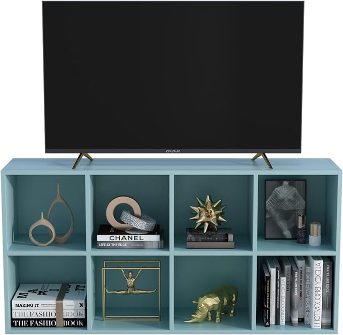 8-Cube Storage Shelf Bookcase - Wooden 4-Tier Floor Standing Open Bookshelf, Modern TV Stand up to 55 Inchs for Home and Office, Light Blue