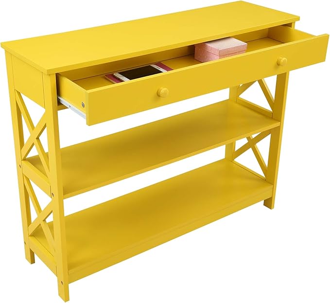 Convenience Concepts Oxford 1 Drawer Console Table with Shelves, Yellow