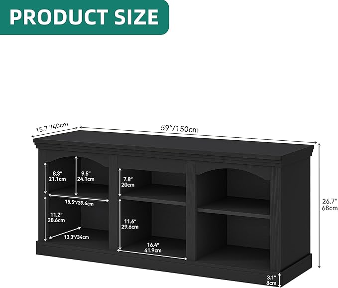 YITAHOME Farmhouse TV Stand for 65 Inch TV, Entertainment Center with Adjustable Shelf, Large TV Console Table for Living Room (Black)