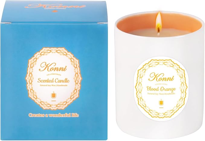 Scented Candle, 11oz Soy Candles, Blood Orange Scented White Candles for Women & Men, Long-Lasting Aromatherapy Jar Candle Wax for Home, Bathroom, Non Toxic Candle Gift (White and Orange Ceramic Cup)