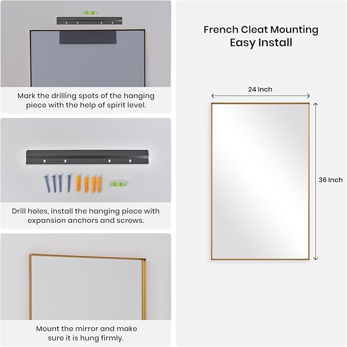 Wall Mirror 24" x 36" for Bathroom Modern Gold Deep Frame Mirror for Wall Decorative Horizontal or Vertical Wall Mounted Mirror for Bedroom Living Room Entryway Wall Decor
