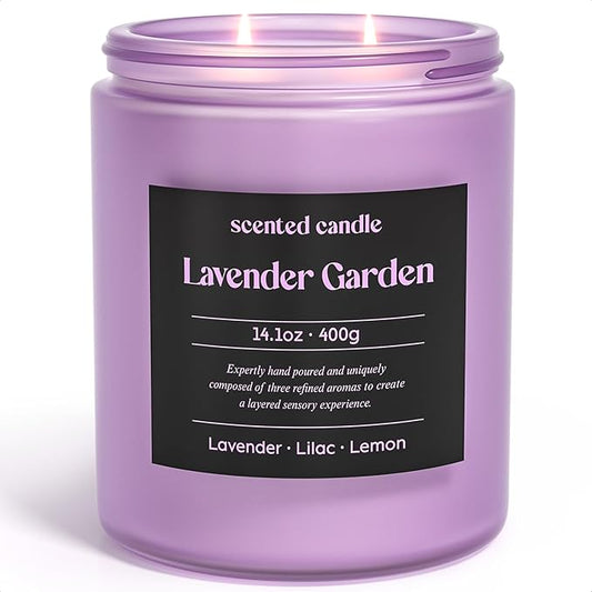 Lavender Candle, 14.1 oz Scented Candles for Home, 2 Wicks Blended Scents Aromatherapy Candles for Women and Men, Birthday Gifts for Women (Lavender+Lilac+Lemon)