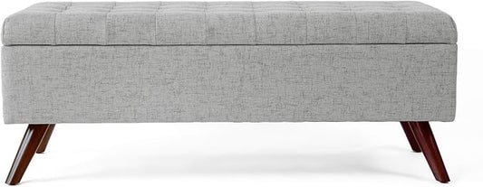HomePop Modern Tufted Storage Bench|Homepop Home Décor|Bench with Storage for Living Room & Bedroom - Gray Woven