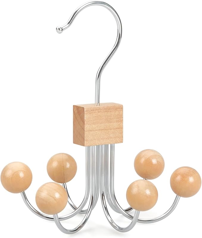 TOPIA HANGER Hoodie Hangers with 6 Wood Balls, Purse Hanger, Scarf Hanger, Wooden Closet Hooks, Handbag Organizer, Bra Hanger, Accessory Organizers for Scarf, Tanktop, Hat, Sweatshirt CT81N