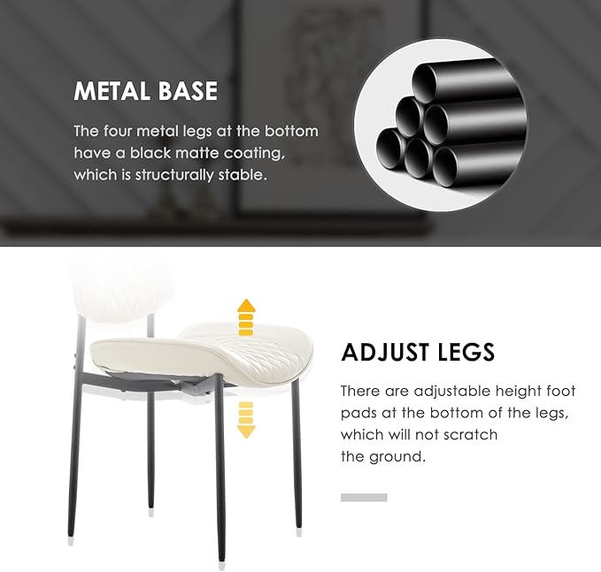 Modern Dining Chairs Set of 4, Leather Dining Chair with Metal Legs, Upholstered Dining Room Chairs for Dining Room, Kitchen, Vanity (Beige)