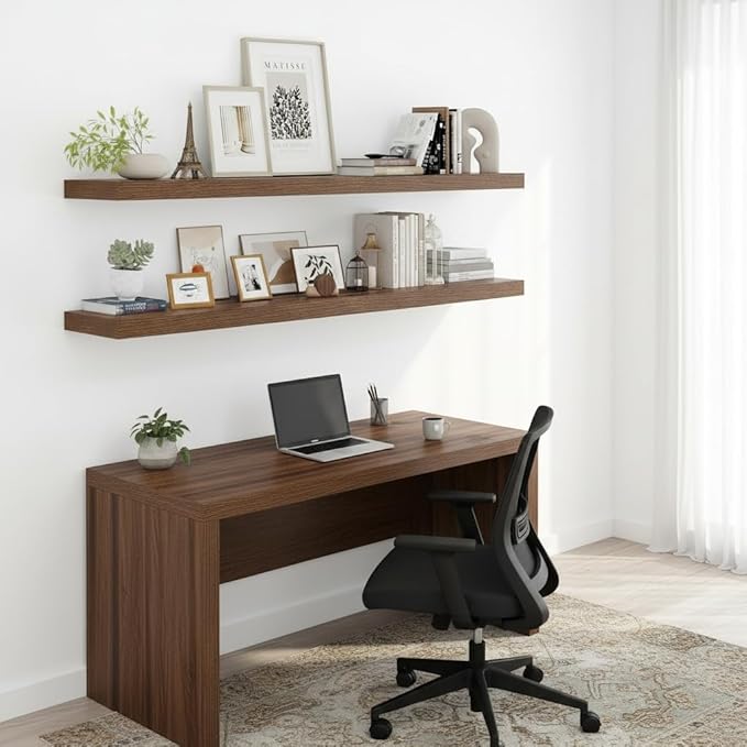 Vivelove Wide Floating Shelves for Wall 12 Inch Deep, 47.2" X 12" X 2" Floating Shelf, 2 Inch Thick Shelf for Living Room Bathroom Bedroom Kitchen Book Room, Rustic Farmhouse Decor Set of 2, Walnut