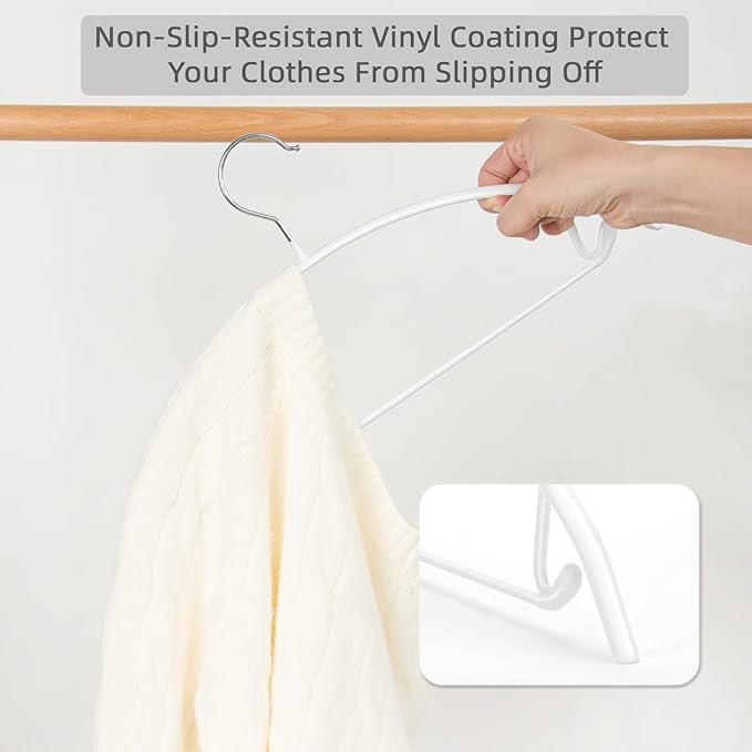 Nature Smile Non Slip PVC Coating Sweater Hangers,Dress Suit Coat Hangers,Shoulder Bump Free Golf T Shirts Clothes Hangers (White Color 20 Pack)