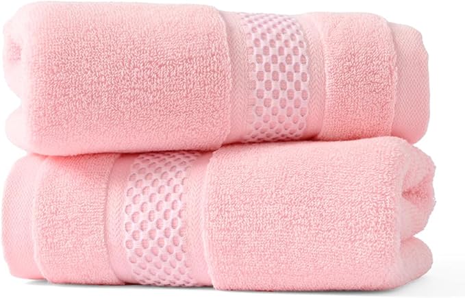 sense gnosis Pink Hand Towel Set of 2 Super Soft 100% Cotton Absorbent Plush Bath Hand Towels for Bathroom Home Decorative 13 X 29 Inches