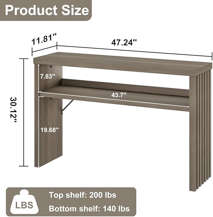 BON AUGURE Sofa Console Table, Wood Entryway Table, Grey Behind Couch Tables with Open Storage, Modern Narrow Hallway Tables (Greige Oak, 47 Inches)