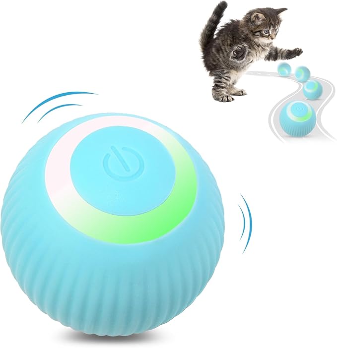 Petbobi Interactive Cat Toy Ball - Automatic Cat Toy with LED Light, USB Rechargeable Self Moving Ball, Indoor Active Rolling Toys, 360°Rotating Smart Sphere, 2 Modes, Fun Gift for Kitten, Green