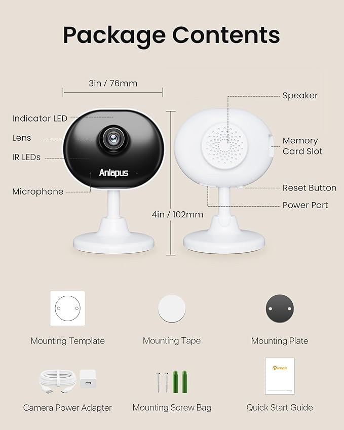 Anlapus C688 2MP Plug-in WiFi Indoor Camera for Home Security, Pet Camera with Phone App, Smart Motion/Person Detection, 2 Way Audio, Baby Monitor, Memory Card/Cloud Storage, Easy & Quick Install