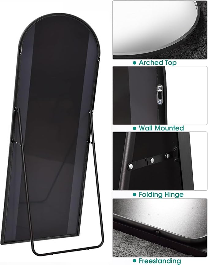Arched Floor Mirror, 30" x 71" Oversized Full Body Mirror, Freestanding, Wall Mounted for Bedroom, Black