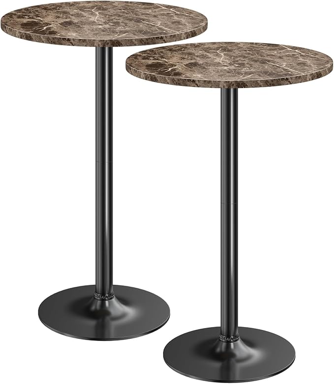 Homall Round Dining Table Bistro Pub 23.8 x 39.5 Inches Bar Table for Kitchen, Dining Room (2, Marble-Black)