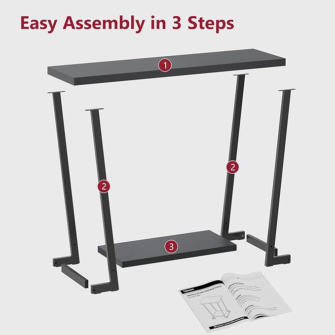 Tajsoon Console Table 31.5" Rustic, 2 Tier Industrial Entryway Table with Storage Shelf, Narrow Sofa Table with Geometric Frame, Small Hallway Table for Living Room, Foyer, Entrace, Black