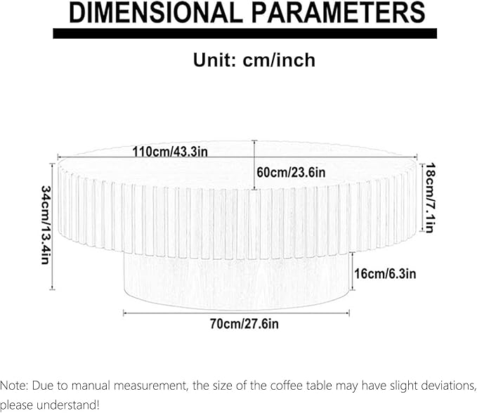 Oval Coffee Table, Handcrafted Fluted Drum Coffee Tables Modern Wood Coffee Table Drum Center Table for Living Room, Apartment (Oval Black)