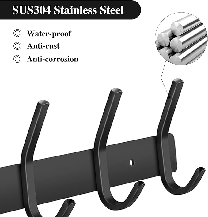 FANYITY 2 Pack Black Coat Rack Wall Mount, Entryway Coat Hanger Wall Mounted with 6 Double Dual Hooks for Purse Jacket Hat