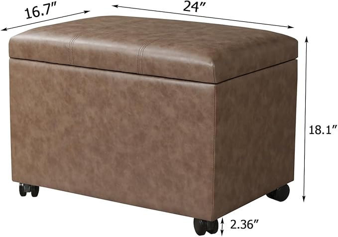 Joveco 24" Linen Storage Ottoman Bench with Wheels, Rectangle Foot Rest Stool for Living Room, Bedroom, Entryway, Earthy Light Brown Veining