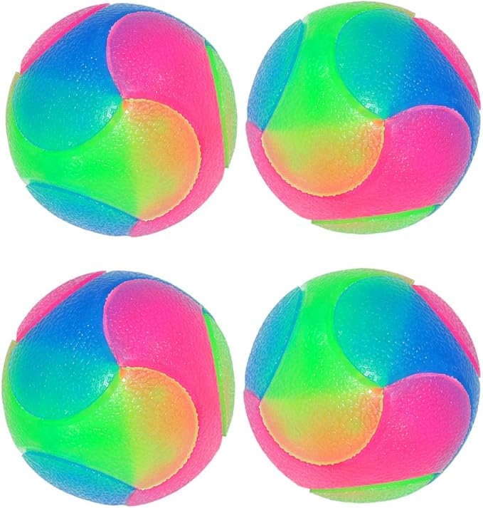 FineInno 4 pcs Light Up Dog Balls Flashing Elastic Ball Glow in The Dark Interactive Pet Toys for Puppy, Cats, Dogs
