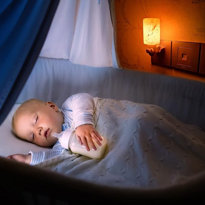 Himalayan Salt Lamp Plug in Night Light 2 Pack, 360 Degree Adjustable Wall Plug & Extra 4 Replacement Bulbs Bathroom Bedroom Night Light, Pink Crystal Rock Salt Hand Crafted Cylinder Size