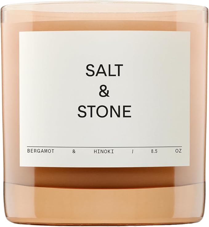 SALT & STONE Scented Candle for Women & Men | Hand-Poured, Aromatic & Fragrant | Coconut & Soy Blend Wax | 100% Cotton Wick | Long-Lasting 50 Hour Burn Time (8.5 oz) (Bergamot & Hinoki)