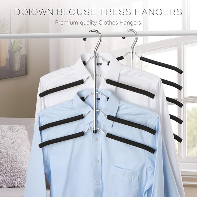 DOIOWN Blouse & Shirt Hangers - Non Slip Space Saving Stainless Steel Closet Organizer (2 Pack)