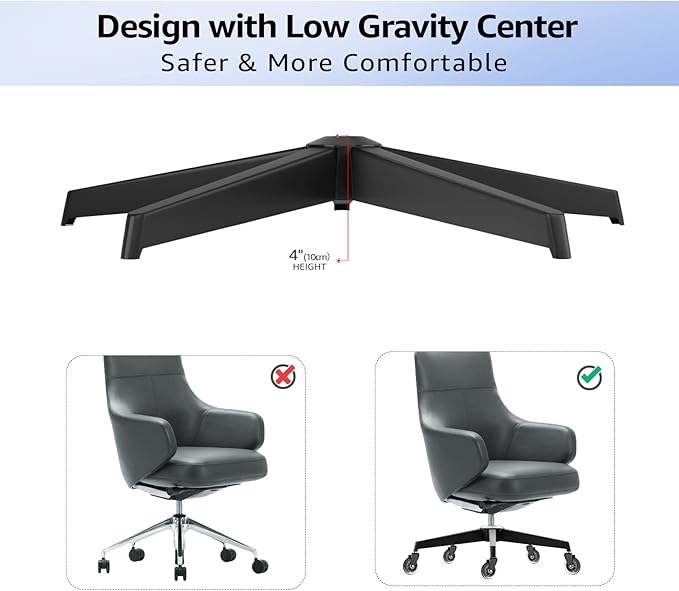 MASTERY MART 28 Inch Office Chair Base, Heavy Duty 2400 Lbs, Reinforced Metal Desk Chair Replacement, Universal Gas Cylinder Hole Caster Socket, Matte Black