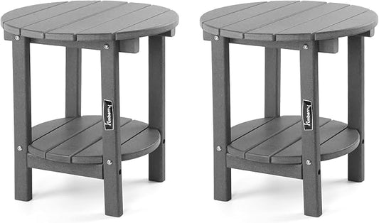 FUNBERRY Outdoor Adirondack Side Table Set of 2, 2-Tier Patio End Tables, HDPE All Weather for Outside