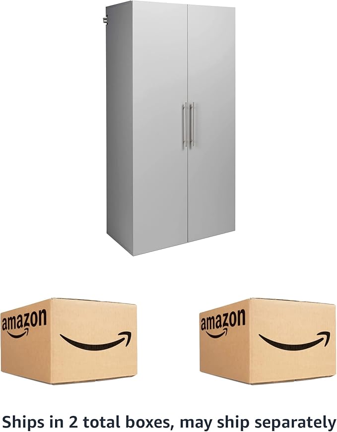 Prepac HangUps Large Storage Cabinet - Immaculate Light Gray 36" Cabinet with Storage Shelves and Doors; Ideal for Bin and General Storage Solutions