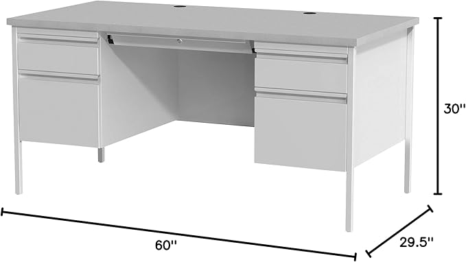 Lorell, LLR60935, Grey Double Pedestal Steel/Laminate Desk, 1 Each