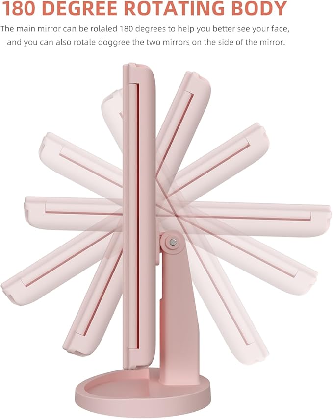 Trifold Makeup Mirror Vanity Mirror with Lights,1X 2X 3X Magnification,Touch Screen,180 Adjustable Rotation,Portable Travel Bathroom Cosmetic Mirror