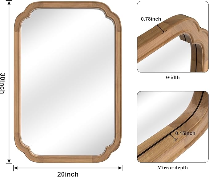 WallBeyond 20" x 30" Rounded Corner Arch Wall Mirror with Wood Frame for Entryway, Living Room or Bedroom Home Decor - Light Woodgrain [20" x 30" Honey-Colored]