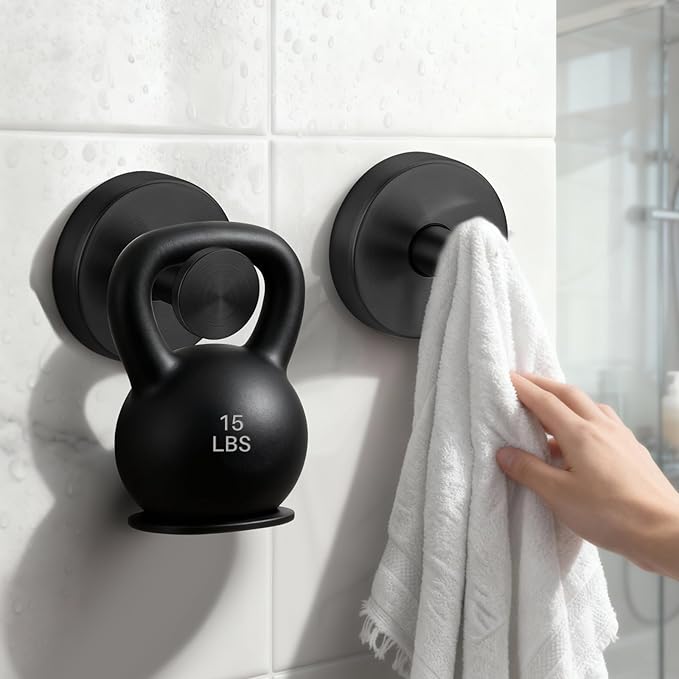 Suction Cup Hooks Stainless Steel Shower Hooks No Drill Towel Hooks Removable Wreath Hanger for Front Door, Bathroom Wall, Kitchen, Glass, Mirror (2 Pack)