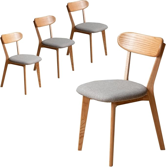 Oak Dining Chairs Set of 4 - Solid Wood Upholstered Dining Chairs,FAS-Grade North American Oak & Ergonomic Curved Back,Suitable for Restaurants, Dining Rooms, Kitchens,Sturdy 400 lbs Capacity