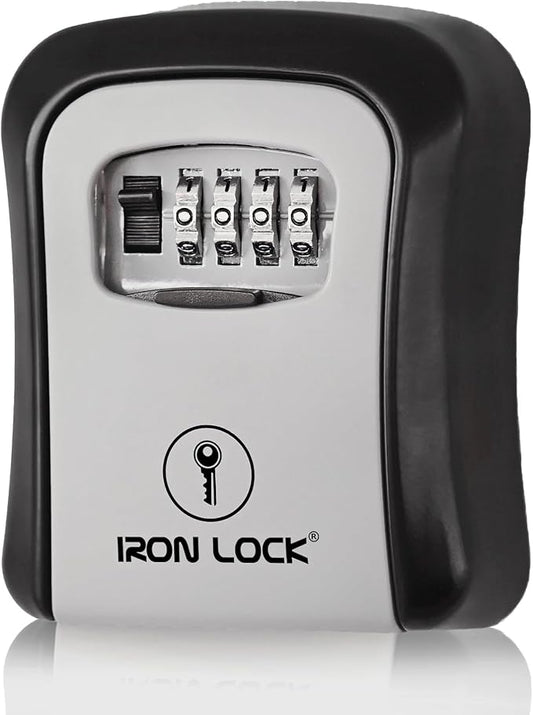 Iron Lock® Key Lock Box Wall Mount – Medium Waterproof Heavy-Duty Metal Safe with 4-Digit Combination for Outdoor Access, Home Entry, Office Security, Rentals & Airbnb Use (Grey, Medium)