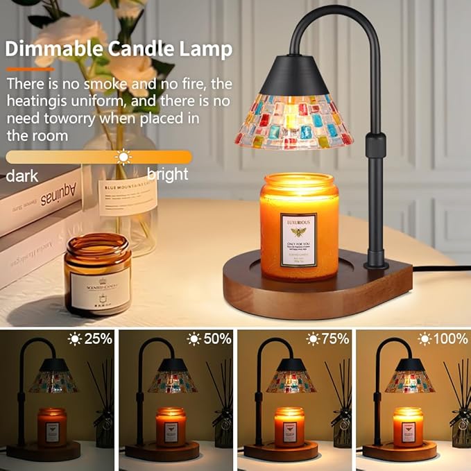 Dimmable Candle Warmer Lamp with Timer, Electric Wax Melt Warmer for Scented Jar Candles Adjustable Height Mothers Day Birthday Gifts for Women Mom Grandma, Home Offices Decor Light(Mosaic Glass)