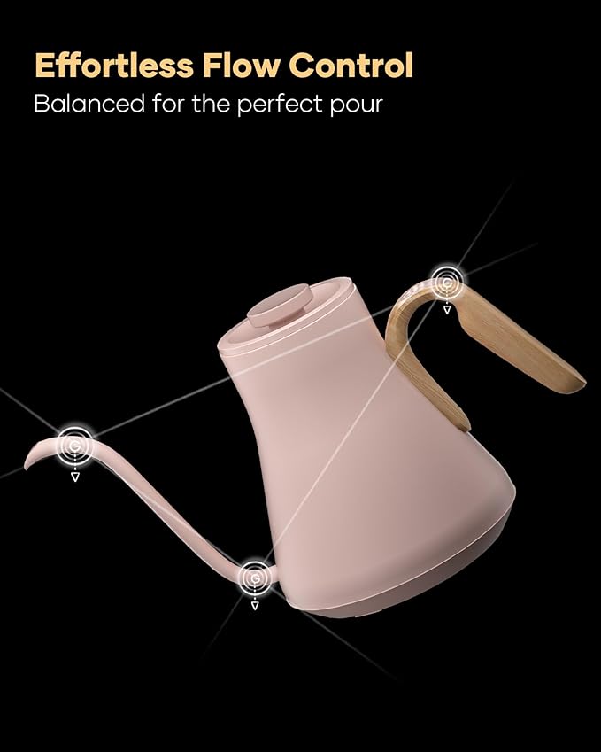 Cocinare FLOW B9 Gooseneck Electric Kettle, Precise Temperature Control for Pour-Over Coffee & Tea Brewing, Stainless Steel Interior, Rapid Heating for Boiling Water 0.9L (Munch Pink)