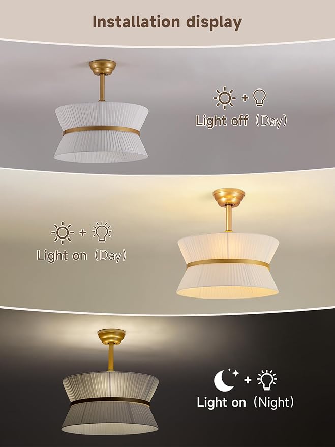 Boho Fandelier Ceiling Fan with Light and Remote Rattan Chandelier Fan Fabric Chandelier Fan Gold Caged Ceiling Fan with Light for Bedroom, Living Room Nursery Foyer Kitchen（ Timing Adjustable Height）