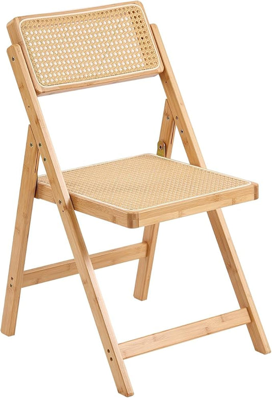 Tiita Rattan Dining Chairs Set of 1, Mid Century Modern Folding Chair, Bamboo Folding Dining Chairs for Small Space, Dining Room, Living Room, Bedroom, Wood