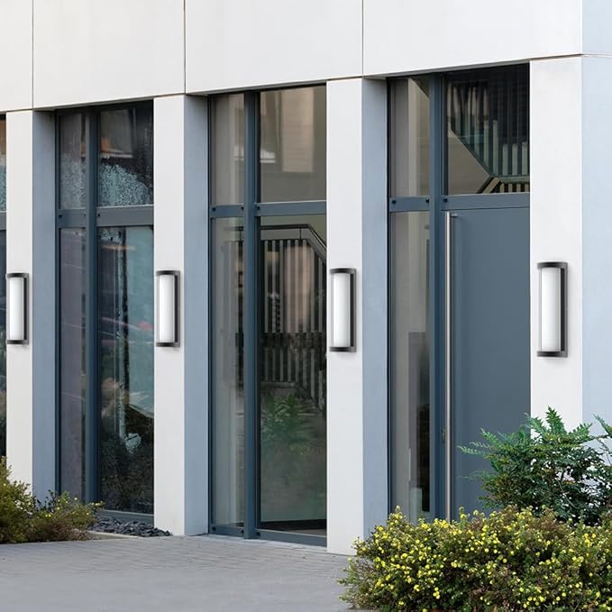 Sytmhoe Dimmable 16in 6000K LED Modern Outdoor Wall Light,10%-100% Dimming Porch & Patio Wall Light Fixture,Black Aluminum&Dual PC Wall Lights Suitable for Garage Living Room Courtyard House(6000K)