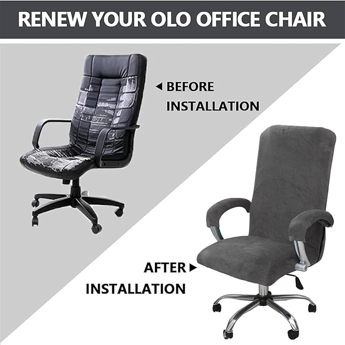 Velvet Plush Stretchable Office Computer Chair Cover Ergonomic - Cat Proof Protector for Mesh Office Desk Chair with Wheels and Armrests - Comfy Executive Rolling Chairs for Home Office, Gray, XL